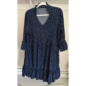 Navy‎ Polka Dot Dress Size Large Women's Oversize Ruffle